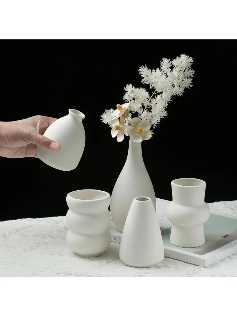 Set of 16 White Ceramic Bud Vases - Minimalist Boho Decor for Flowers